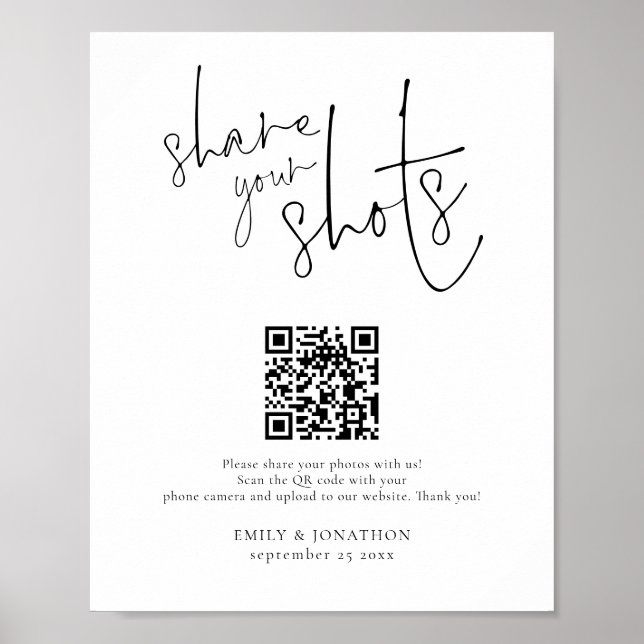 Wedding Photo Sign QR Code Share Your Shots (Front)