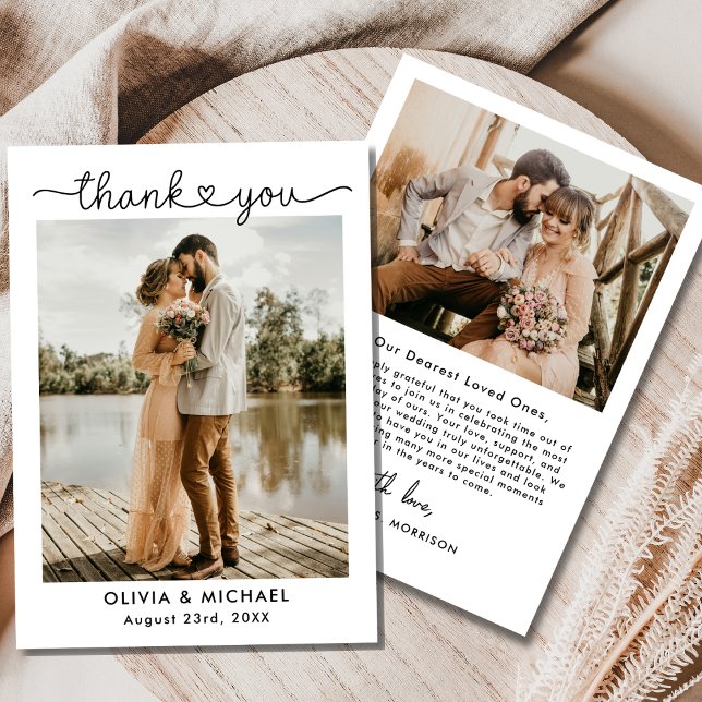 Wedding Photo Simple Elegant Heart Thank You Card (Creator Uploaded)