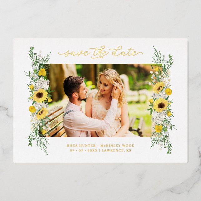 Wedding Photo Sunflowers Garland Chic Spring (Front)