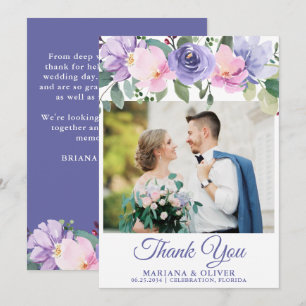 Wedding Photo Thank You Card Lavender Pink Floral