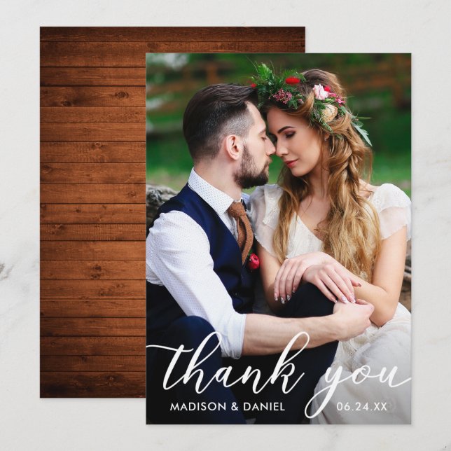 Wedding Photo Thank You Card Wood (Front/Back)