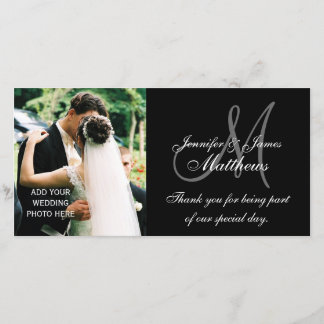 Wedding Photo Thank You Cards with Monogram Black