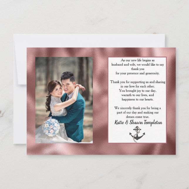 Wedding Photo Thank You Double Sided Nautical Rose Card (Back)