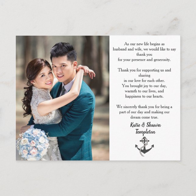 Wedding Photo Thank You Double Sided Postcard (Back)
