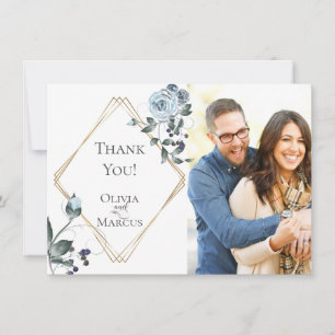 Wedding Photo Thank You     Dusty Blue Floral Card