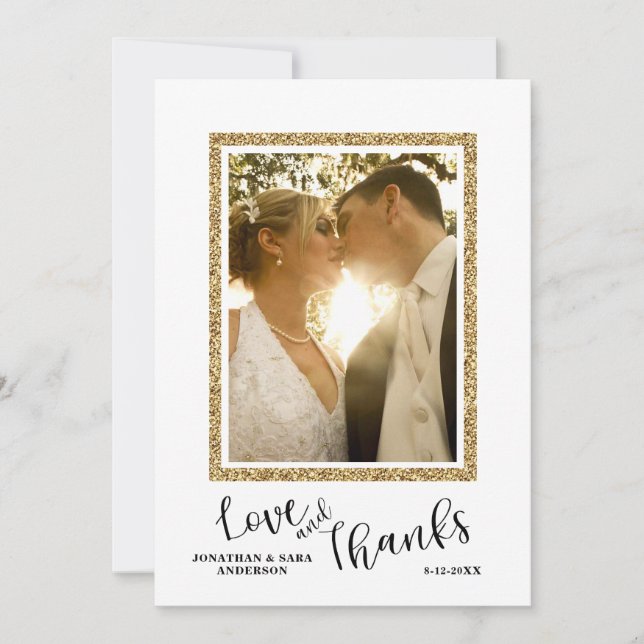 Wedding Photo Thank You Faux Gold Glitter Frame (Front)