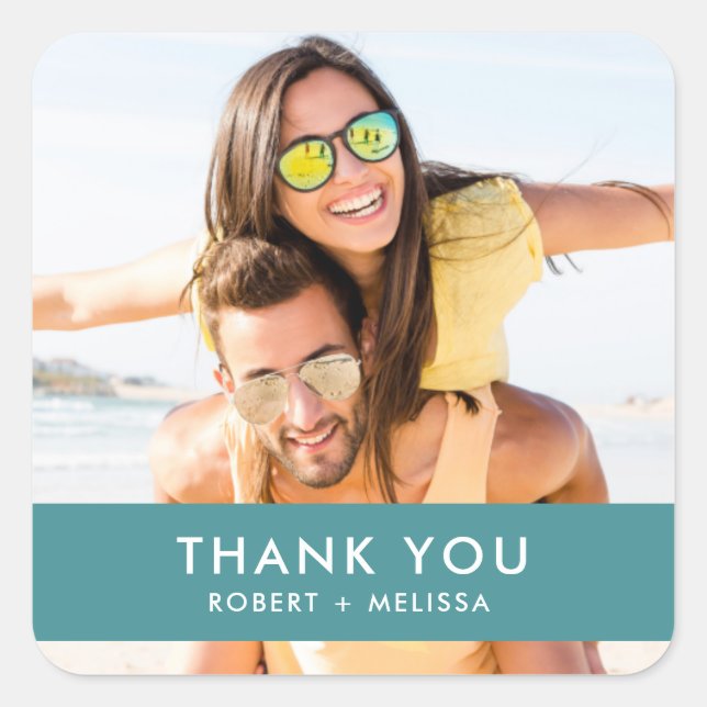 Wedding Photo Thank You Favour Square Sticker (Front)