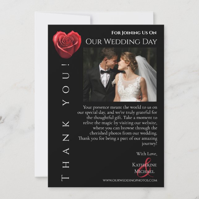 Wedding Photo-Thank You-Heart Shaped Red Rose- Invitation (Front)