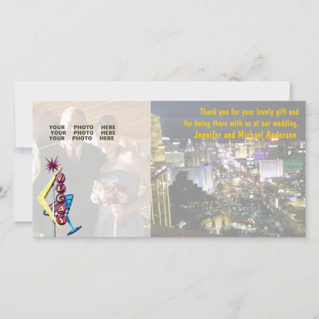 Wedding Photo Thank You Las Vegas Neon Sign Card (Front)