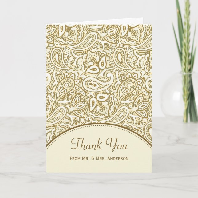 Wedding Photo Thank You Luxury Gold Ivory Paisley (Front)