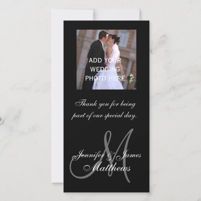 Wedding Photo Thank You Message Monogram Names Card (Front)