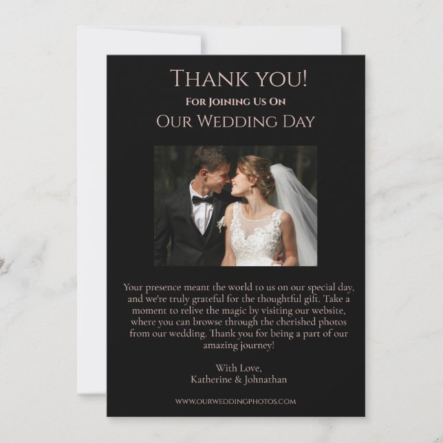 Wedding Photo-Thank You-Modern Rose Gold Flowers  Invitation (Front)