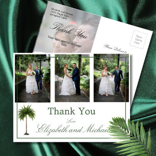 Wedding Photo Thank You Palm Tree Elegant Modern Postcard