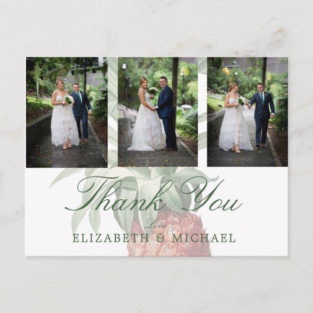 Wedding Photo Thank You Pineapple Elegant Modern Postcard (Front)