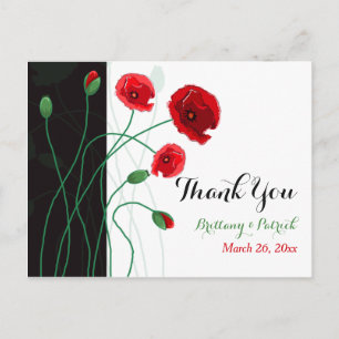 Wedding PHOTO Thank You Postcard Red Poppies