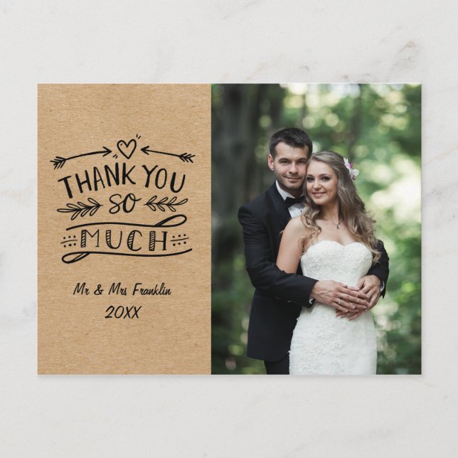 Wedding Photo Thank You Rustic Kraft Boho Postcard (Front)