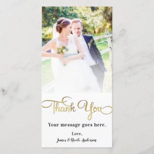 Wedding Photo Thank You Shiny Faux Gold Foil Card