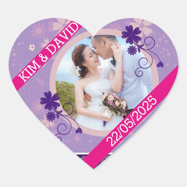 Wedding Photo Thank You Stickers Heart Shaped (Front)