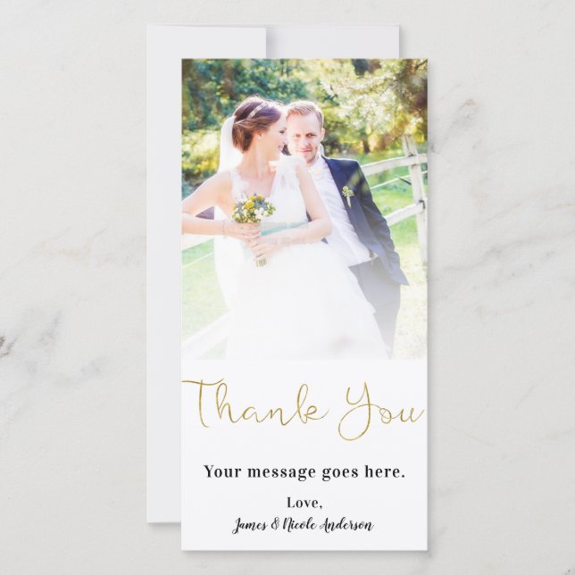 Wedding Photo Thank You Thin Faux Gold Foil (Front)