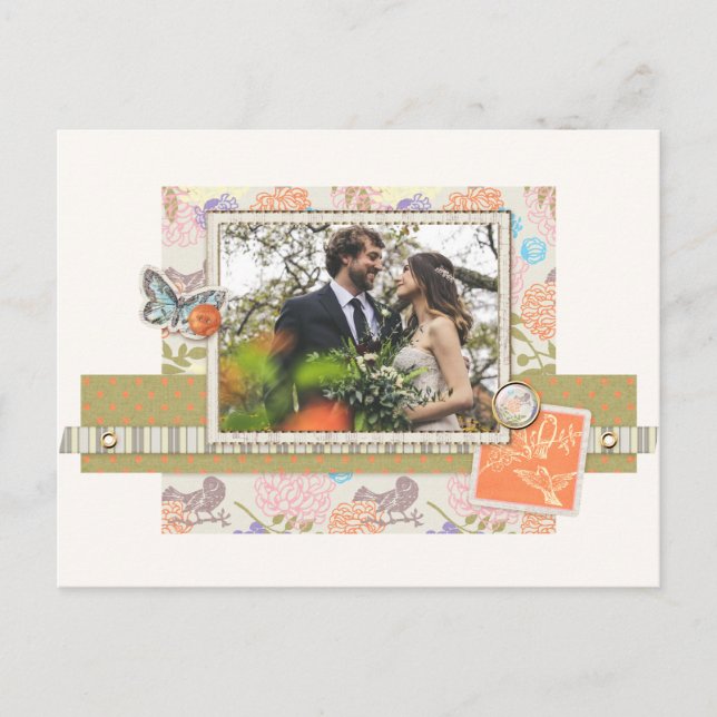 Wedding Photo Thank You Vintage Ephemera Collage Postcard (Front)