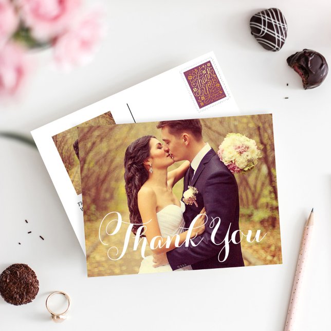 Wedding Photo Thank You | White Elegant Script Postcard (Creator Uploaded)