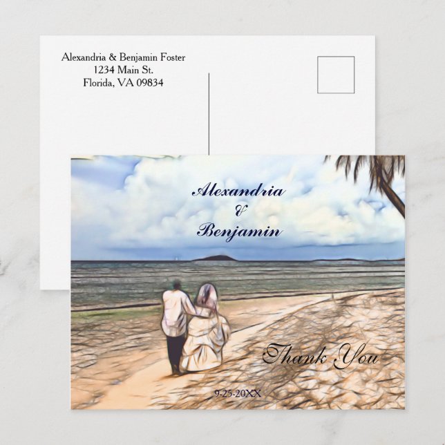 Wedding Photo Tropical Watercolor Thank you Postcard (Front/Back)