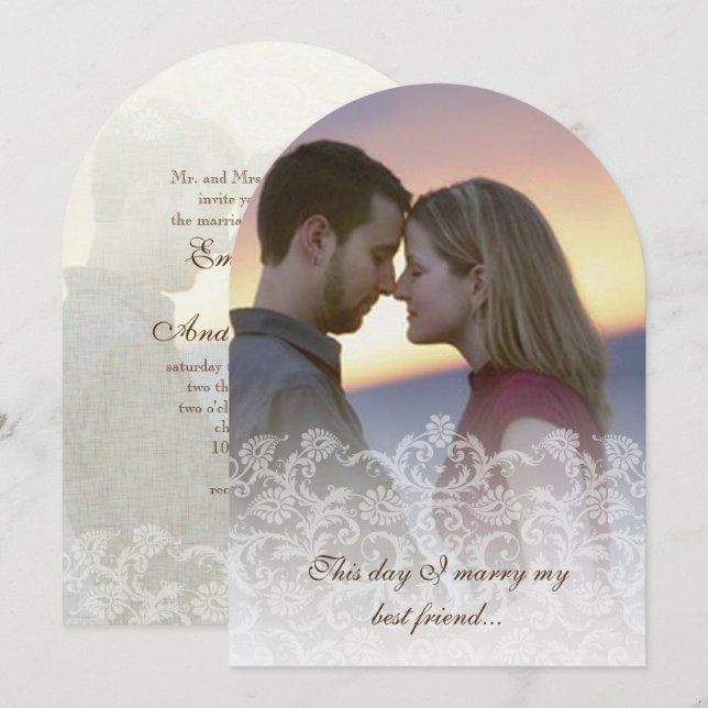 Wedding Photo Vintage Lace Damask Invitations (Front/Back)