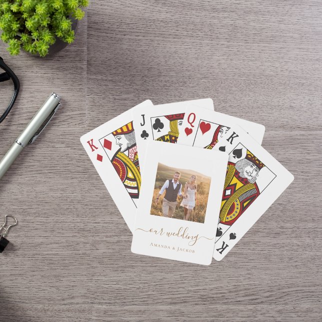 Wedding photo white gold modern playing cards (Creator Uploaded)