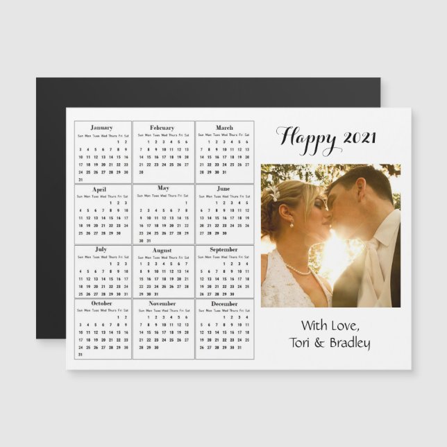 Wedding Photo White Mini 2021 Calendar Magnetic Invitation (Front/Back)