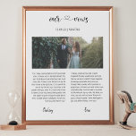 wedding photo with vows modern calligraphy love  faux canvas print<br><div class="desc">fully editable wedding poster with a personalized couple photo and vows,  a modern heart calligraphy font. A great wedding souvenir for your wedding or as the perfect gift to a newly married couple!</div>