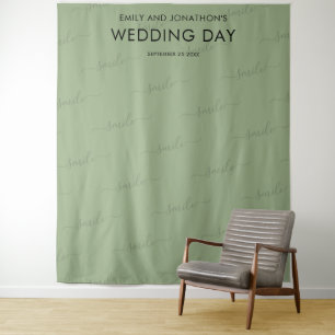 Wedding Photobooth Backdrop Typography Sage Green Tapestry