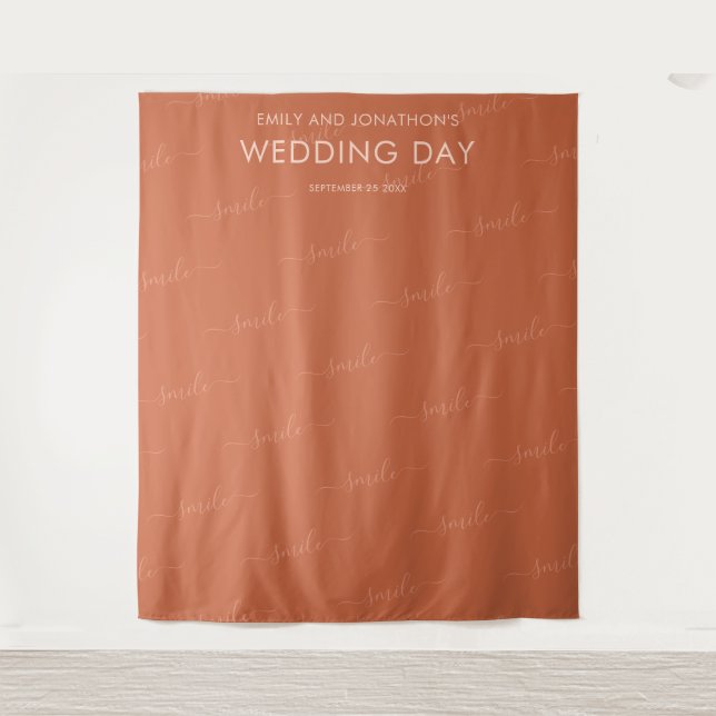 Wedding Photobooth Backdrop Typography Terracotta  Tapestry (Front)