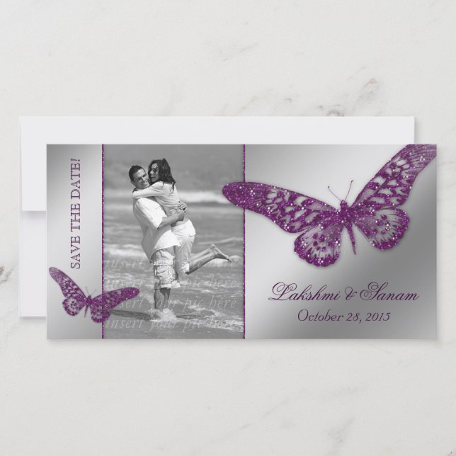 Wedding Photocard Save the Date Butterfly Purple (Front)