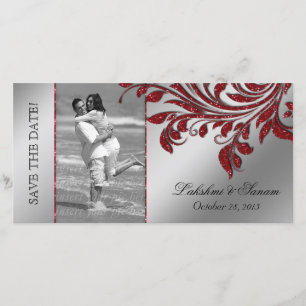 Wedding Photocard Save the Date Leaf Red Silver