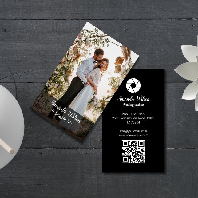 Wedding Photographer Floral Photo QR Code Business Card (Creator Uploaded)