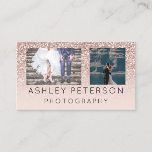Wedding photography minimal rose gold glitter business card