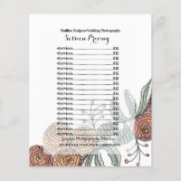 Wedding Photography Session Floral Pricing List