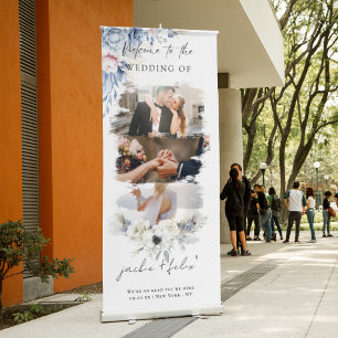 Wedding Photos and Elegant Floral Accents Welcome Retractable Banner