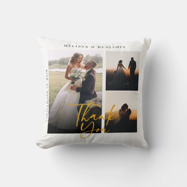 Wedding Photos Collage Thank You Keepsake Cushion (Front)