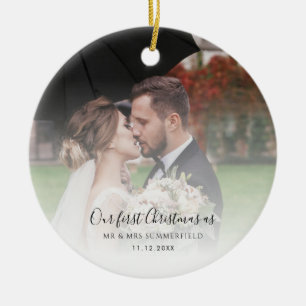 Wedding Photos First Christmas as Mr and Mrs Ceramic Tree Decoration