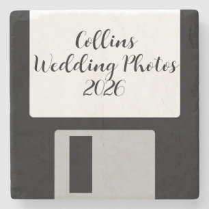 Wedding Photos Stone Coaster Retro Floppy Disk