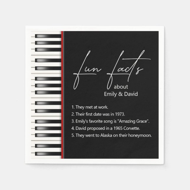 Wedding Piano Keyboard Fun Facts  Napkin (Front)