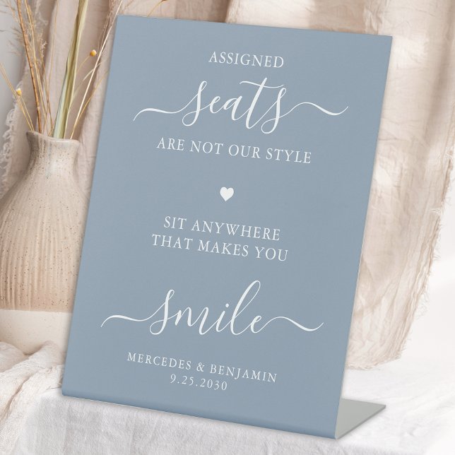 Wedding Pick A Seat Personalise Dusty Blue Seating Pedestal Sign (Creator Uploaded)