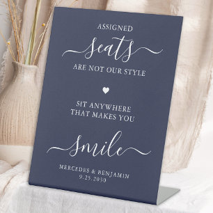 Wedding Pick A Seat Personalised Navy Blue Seating Pedestal Sign