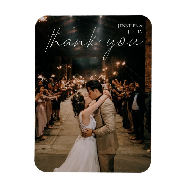 Wedding Picture Chic Modern Handwriting Thank You Magnet (Vertical)