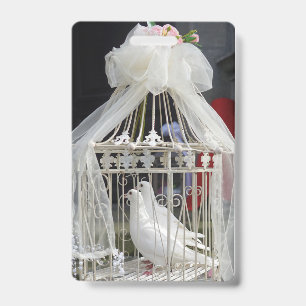 Wedding pigeon waiting for bride ID badge