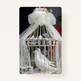 Wedding pigeon waiting for bride ID badge