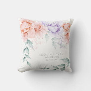 Wedding Pillow Coral Lilac Aquarelle Peonies