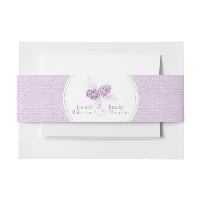 Wedding pine cones art canvas purple belly band invitation belly band (Front Example)