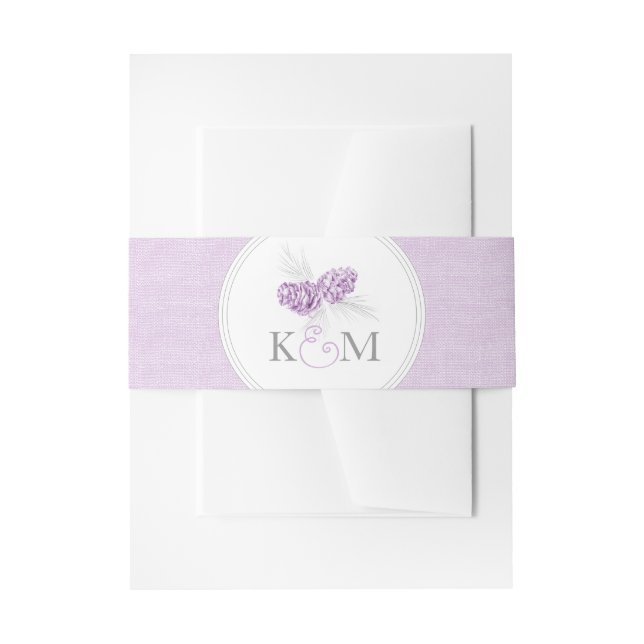 Wedding pine cones art canvas purple belly band invitation belly band (Front Example)